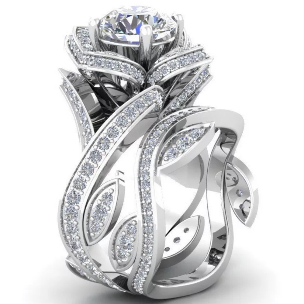 Cubic zirconia rose flower ring!